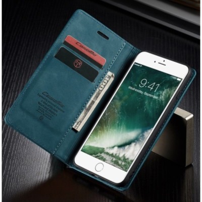 Apple iPhone 7 Plus (iPhone 8 Plus) CaseMe Retro solidus atverčiamas žalias odinis dėklas - knygutė | Priedai.lt