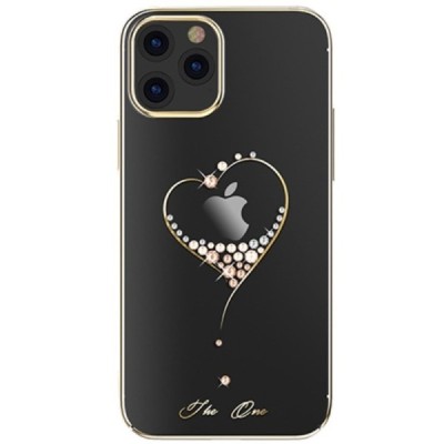 Apple iPhone 12 (12 Pro) Kingxbar Crystal  Love Swarovski plastikinis skaidrus permatomas auksinis dėklas su kristalais | Prieda