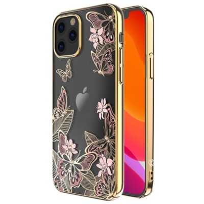 Apple iPhone 12 (12 Pro) Kingxbar Crystal  Butterflies Swarovski plastikinis skaidrus permatomas auksinis dėklas su kristalais |