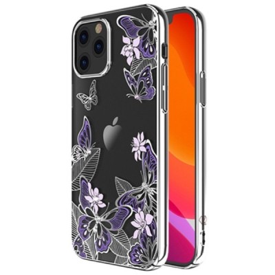 Apple iPhone 12 (12 Pro) Kingxbar Crystal  Butterflies Swarovski plastikinis skaidrus permatomas sidabrinis dėklas su kristalais