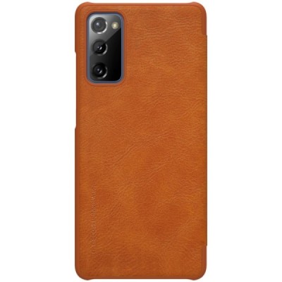 Samsung Galaxy S20 FE (Fan Edition) prabangus Nillkin Qin serijos rudas odinis atverčiamas dėklas - knygutė | Priedai.lt