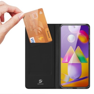 Dux Ducis Skin serijos Samsung Galaxy M31s (M317F) juodas odinis atverčiamas dėklas | Priedai.lt