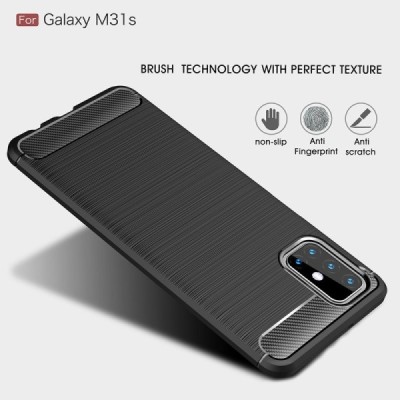 Samsung Galaxy M31s (M317F) „Carbon“ kieto silikono TPU juodas dėklas - nugarėlė | Priedai.lt