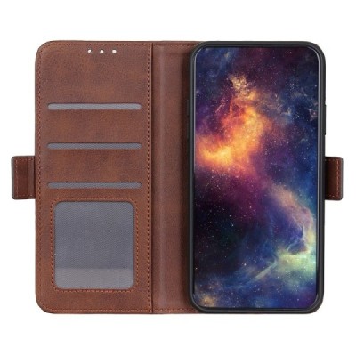 Samsung Galaxy S20 FE (Fan Edition) atverčiamas rudas odinis dėklas, knygutė - piniginė | Priedai.lt