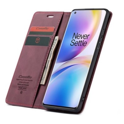 OnePlus 8 Pro CaseMe Retro solidus atverčiamas bordo odinis dėklas - knygutė | Priedai.lt
