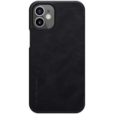 Prabangus „Nillkin“ Qin serijos juodas odinis atverčiamas Apple iPhone 12 Mini dėklas | Priedai.lt