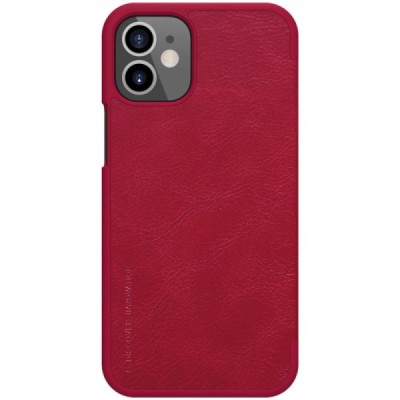 Prabangus „Nillkin“ Qin serijos raudonas odinis atverčiamas Apple iPhone 12 Mini dėklas | Priedai.lt