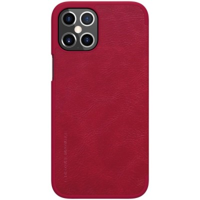 Prabangus „Nillkin“ Qin serijos raudonas odinis atverčiamas Apple iPhone 12 Pro Max dėklas | Priedai.lt