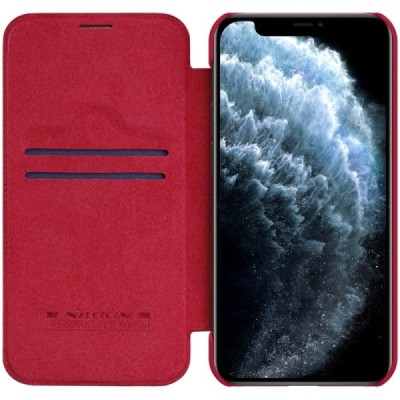 Prabangus „Nillkin“ Qin serijos raudonas odinis atverčiamas Apple iPhone 12 Pro Max dėklas | Priedai.lt