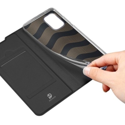 Dux Ducis Skin serijos Samsung Galaxy A41 (A415F) juodas odinis atverčiamas dėklas | Priedai.lt