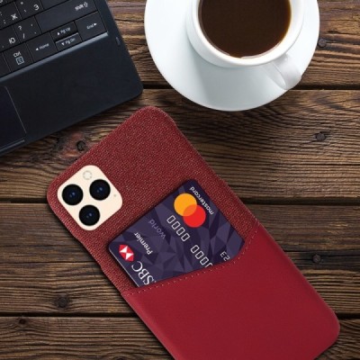 „KSQ“ Shell Apple iPhone 12 (12 Pro) raudonas odinis dėklas - nugarėlė su kišenėle kortelėms | Priedai.lt