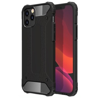 Sustiprintos apsaugos Apple iPhone 12 (12 Pro) juodas kieto silikono (TPU) ir plastiko dėklas | Priedai.lt