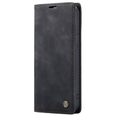 Apple iPhone 12 (12 Pro) CaseMe Retro solidus atverčiamas juodas odinis dėklas - knygutė | Priedai.lt