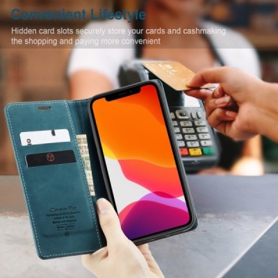 Apple iPhone 12 (12 Pro) CaseMe Retro solidus atverčiamas žalias odinis dėklas - knygutė | Priedai.lt