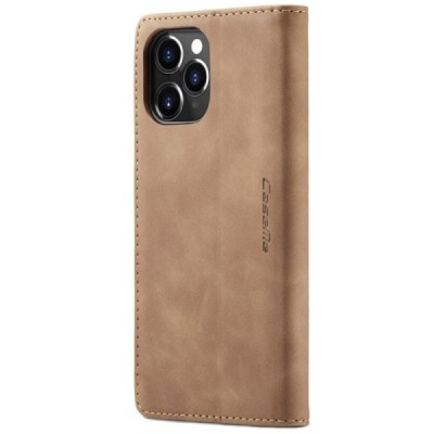 Apple iPhone 12 (12 Pro) CaseMe Retro solidus atverčiamas šviesiai rudas odinis dėklas - knygutė | Priedai.lt
