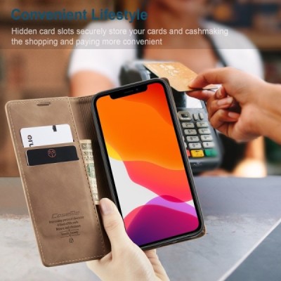 Apple iPhone 12 (12 Pro) CaseMe Retro solidus atverčiamas šviesiai rudas odinis dėklas - knygutė | Priedai.lt