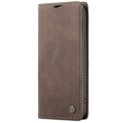 Apple iPhone 12 (12 Pro) CaseMe Retro solidus atverčiamas tamsiai rudas odinis dėklas - knygutė | Priedai.lt