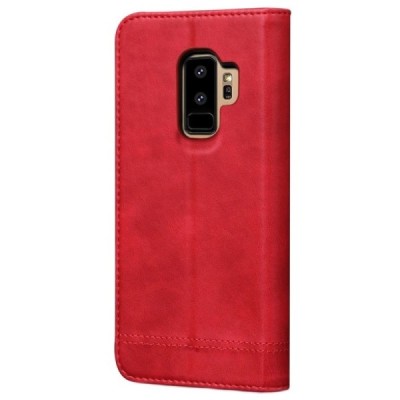Deluxe atverčiamas raudonas odinis Samsung Galaxy S9+ (G965) dėklas - knygutė | Priedai.lt