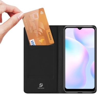 „Dux Ducis“ Skin serijos Xiaomi Redmi 9A juodas odinis atverčiamas dėklas | Priedai.lt
