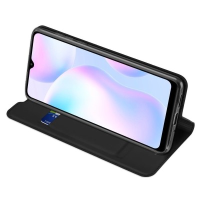 „Dux Ducis“ Skin serijos Xiaomi Redmi 9A juodas odinis atverčiamas dėklas | Priedai.lt