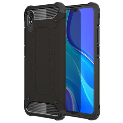 Sustiprintos apsaugos Xiaomi Redmi 9A juodas kieto silikono (TPU) ir plastiko dėklas | Priedai.lt