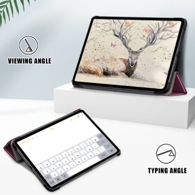 Apple iPad Air 4 10.9" (2020) atverčiamas bordo odinis dėklas - knygutė | Priedai.lt