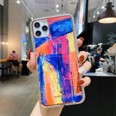Apple iPhone 12 (12 Pro) „Painting“ silikoninis spalvotas permatomas dėklas su juodu rėmeliu | Priedai.lt