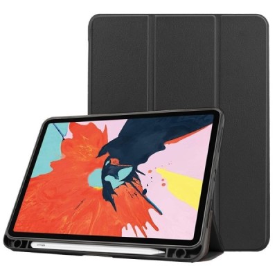 Apple iPad Air 4 10.9" (2020) atverčiamas juodas odinis dėklas - knygutė su vieta liestukui | Priedai.lt