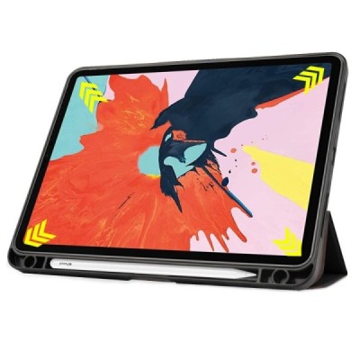 Apple iPad Air 4 10.9" (2020) atverčiamas juodas odinis dėklas - knygutė su vieta liestukui | Priedai.lt