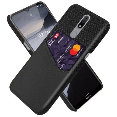 „KSQ“ Shell Nokia 2.4 juodas odinis dėklas - nugarėlė su kišenėle kortelėms | Priedai.lt