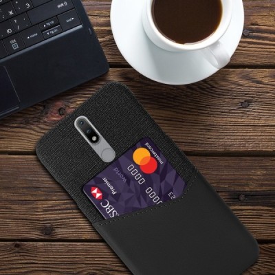 „KSQ“ Shell Nokia 2.4 juodas odinis dėklas - nugarėlė su kišenėle kortelėms | Priedai.lt
