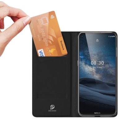 „Dux Ducis“ Skin serijos Nokia 8.3 juodas odinis atverčiamas dėklas | Priedai.lt