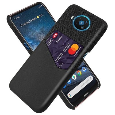 „KSQ“ Shell Nokia 8.3 juodas odinis dėklas - nugarėlė su kišenėle kortelėms | Priedai.lt