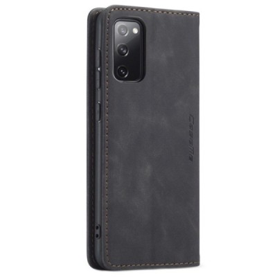 Samsung Galaxy S20 FE (Fan Edition) CaseMe Retro solidus atverčiamas juodas odinis dėklas - knygutė | Priedai.lt