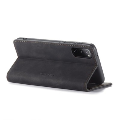 Samsung Galaxy S20 FE (Fan Edition) CaseMe Retro solidus atverčiamas juodas odinis dėklas - knygutė | Priedai.lt