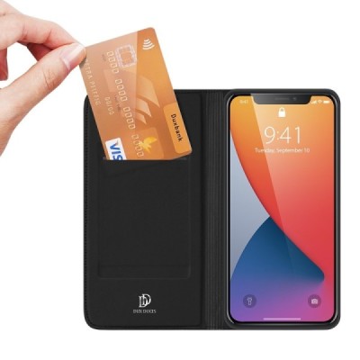 „Dux Ducis“ Skin serijos Apple iPhone 12 Mini juodas odinis atverčiamas dėklas | Priedai.lt
