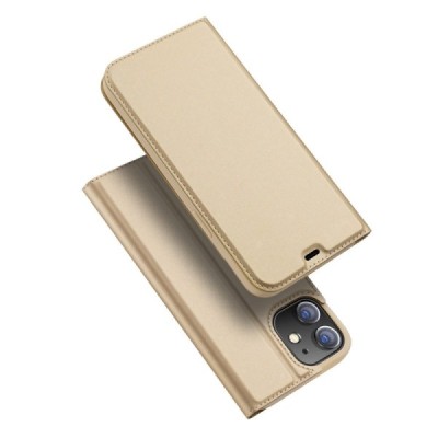 „Dux Ducis“ Skin serijos Apple iPhone 12 Mini auksinis odinis atverčiamas dėklas | Priedai.lt