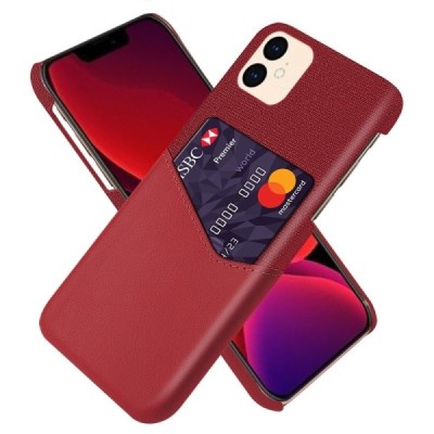 „KSQ“ Shell Apple iPhone 12 Mini raudonas odinis dėklas - nugarėlė su kišenėle kortelėms | Priedai.lt