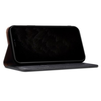 Deluxe atverčiamas juodas odinis Apple iPhone 12 Mini dėklas - knygutė | Priedai.lt