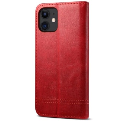 Deluxe atverčiamas raudonas odinis Apple iPhone 12 Mini dėklas - knygutė | Priedai.lt