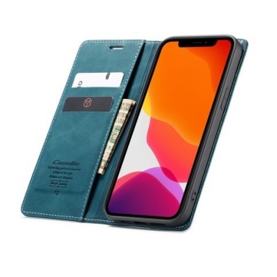 Apple iPhone 12 Mini CaseMe Retro solidus atverčiamas žalias odinis dėklas - knygutė | Priedai.lt