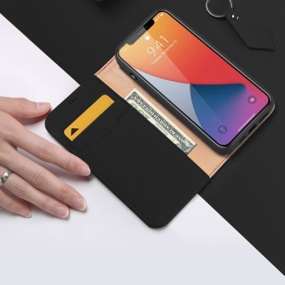 „Dux Ducis“ Wish serijos Apple iPhone 12 Pro Max juodas odinis atverčiamas dėklas | Priedai.lt