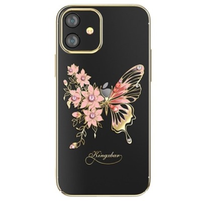 Apple iPhone 12 Mini Kingxbar Crystal  Wings Swarovski plastikinis skaidrus permatomas auksinis dėklas su kristalais | Priedai.l