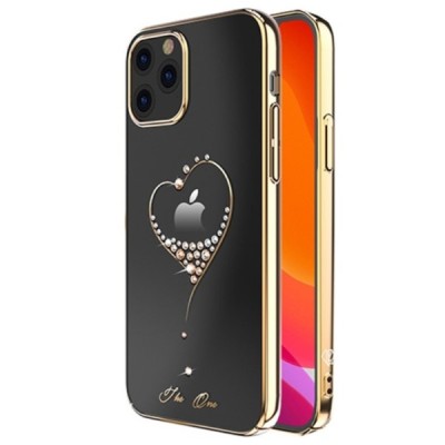 Apple iPhone 12 Pro Max Kingxbar Crystal  Love Swarovski plastikinis skaidrus permatomas auksinis dėklas su kristalais | Priedai