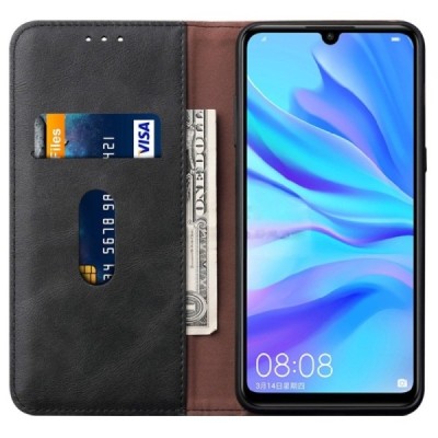 Deluxe atverčiamas juodas odinis Huawei P30 Lite dėklas - knygutė | Priedai.lt