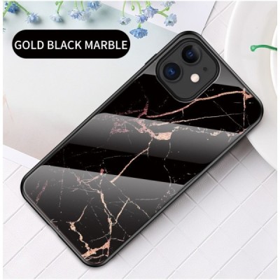 Apple iPhone 12 Mini „Marble“ kieto silikono TPU juodas / auksinis dėklas - nugarėlė | Priedai.lt