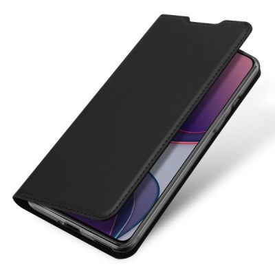 Dux Ducis Skin serijos OnePlus 8T juodas odinis atverčiamas dėklas | Priedai.lt
