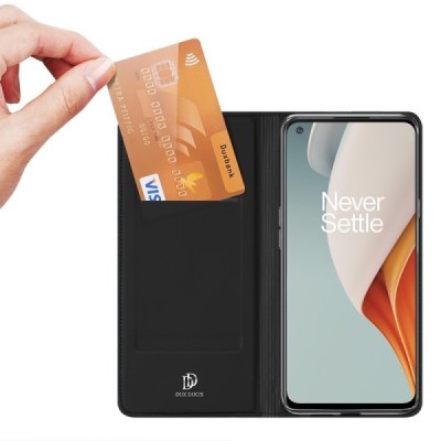 „Dux Ducis“ Skin serijos OnePlus Nord N100 juodas odinis atverčiamas dėklas | Priedai.lt