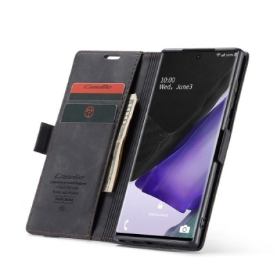Samsung Galaxy Note 20 Ultra (N986F) CaseMe Retro solidus atverčiamas juodas odinis dėklas - knygutė | Priedai.lt