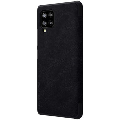 Prabangus „Nillkin“ Qin serijos juodas odinis atverčiamas Samsung Galaxy A42 5G dėklas | Priedai.lt